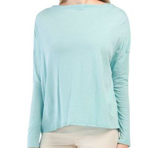 VINCE Pima Cotton Aria Long Sleeve Boatneck Top NWT